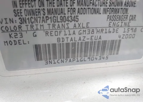 2016 Nissan Versa 1.6 S+ from USA, damaged, VIN 3N1CN7AP1GL904345